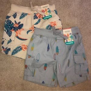 2-Pack NEW 2T Toddler Boys Cargo Shorts Tropical Palm Tan Grey Beach Surfboard